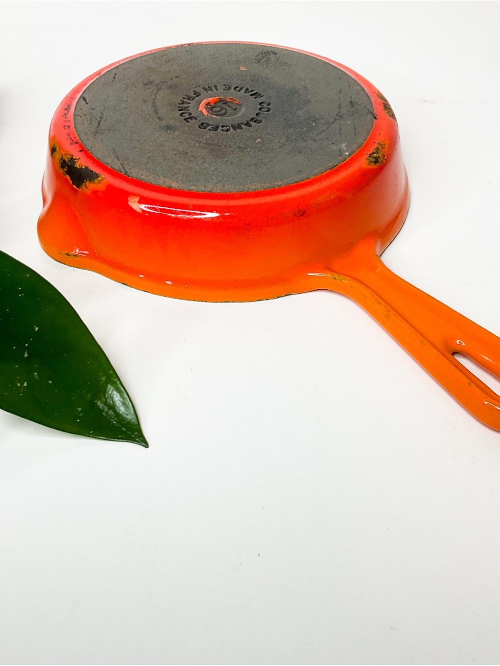 Vintage Cousances France Orange Enameled Cast Iron Skillet Le Creuset Related